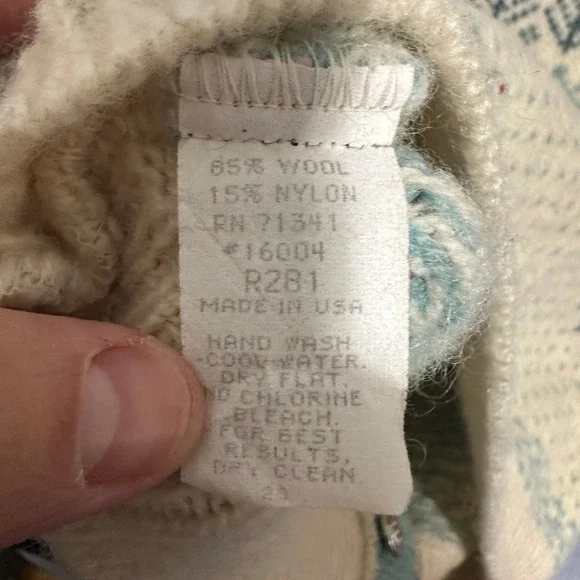 L.L. Bean Vintage Nordic Wool Cardigan Fair Isle Teal Cream Womens Size XL - Picture 8 of 10